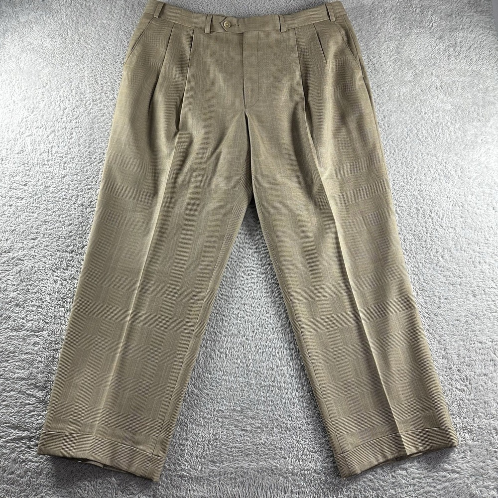 VINTAGE Lauren Ralph Lauren Wool Cashmere‎ Pleated Plaid Dress Pants Mens 36x28